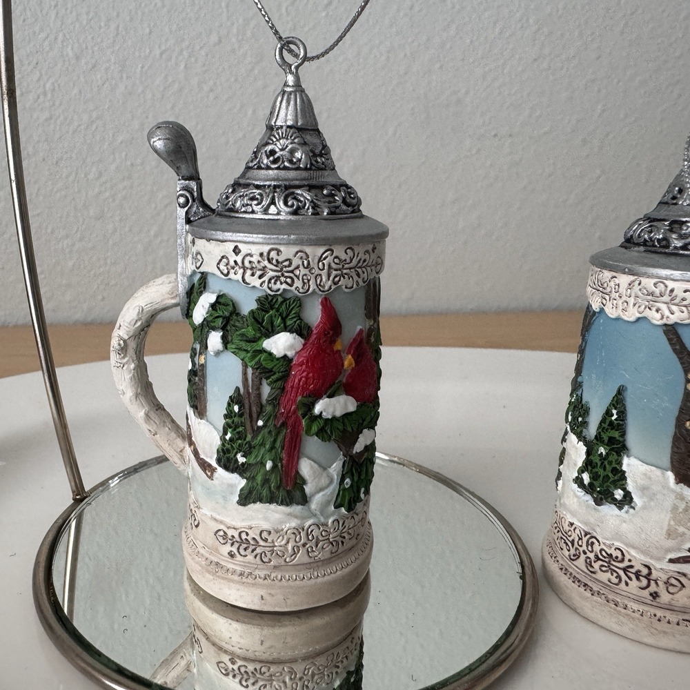 Vintage Cardinal Red Bird Beer Stein Winter Christmas Ornament Keepsake Lot 2 - Picture 4 of 5